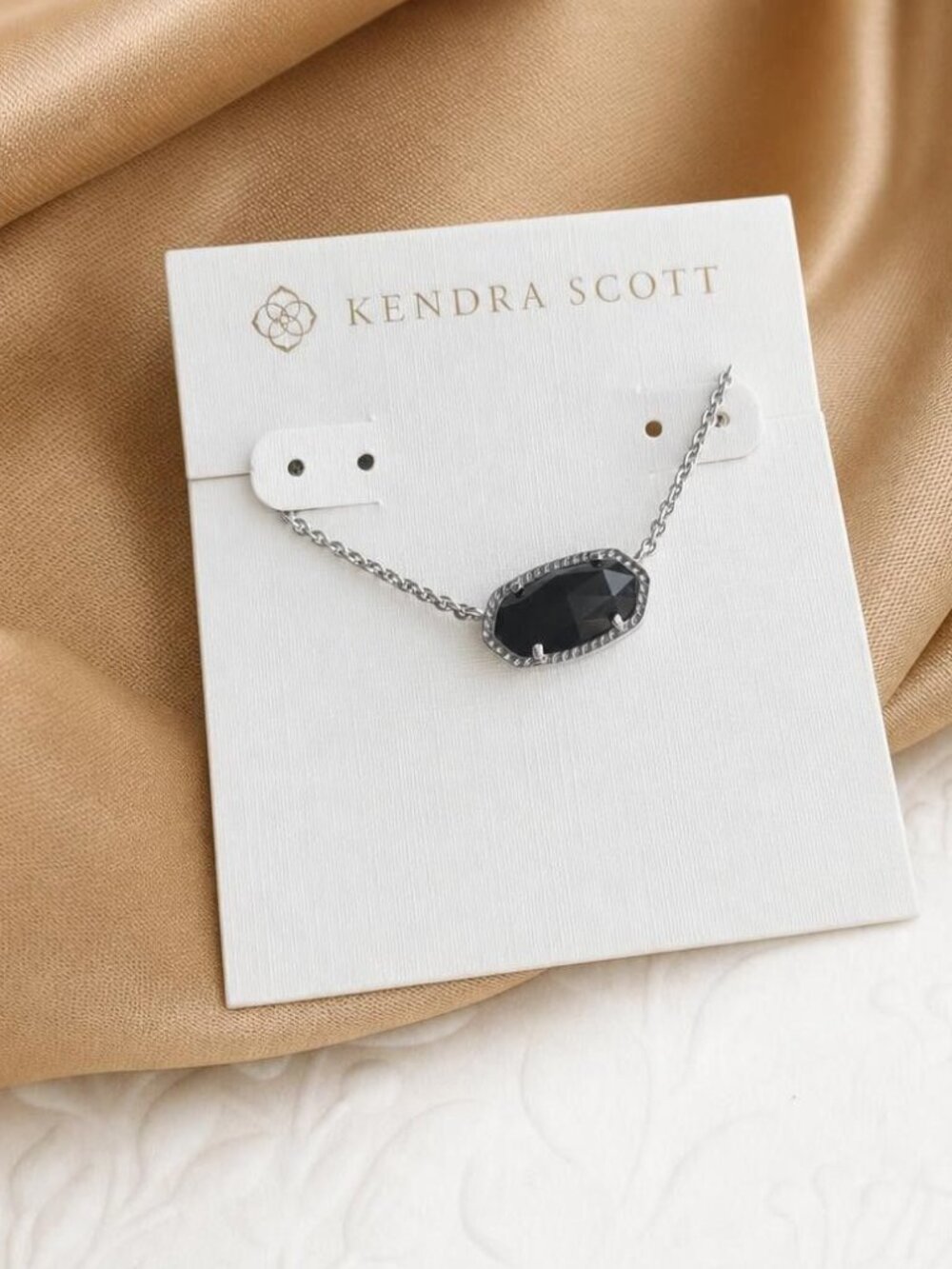 Kendra Scott Elisa Silver Black Glass Pendant Necklace